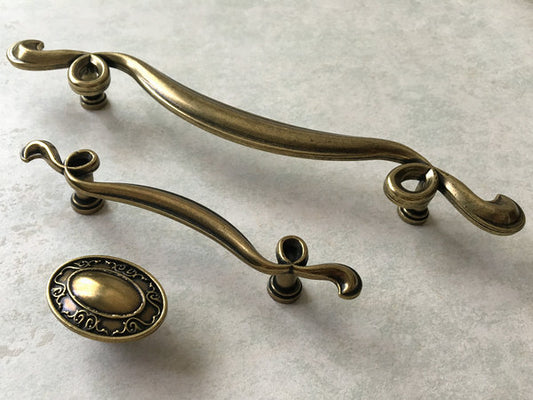 3.25" 6" Dresser Drawer Pulls, Antique Bronze, Oval Cabinet Knob, Vintage Furniture Hardware