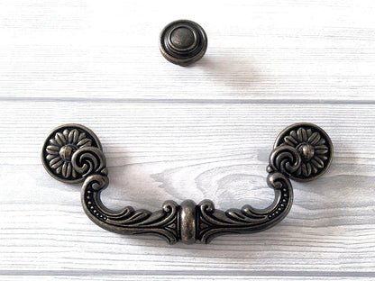 Grande poignée de suspension en bronze antique de 15 cm, bouton rond de style vintage