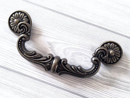 Grande poignée de suspension en bronze antique de 15 cm, bouton rond de style vintage