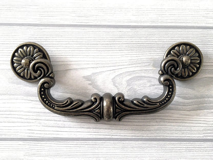 Grande poignée de suspension en bronze antique de 15 cm, bouton rond de style vintage