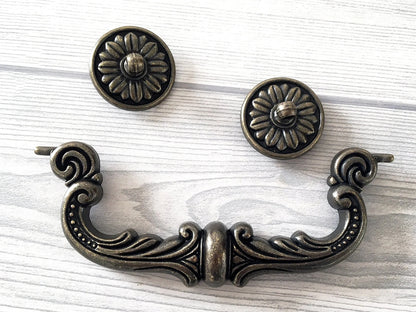 Grande poignée de suspension en bronze antique de 15 cm, bouton rond de style vintage