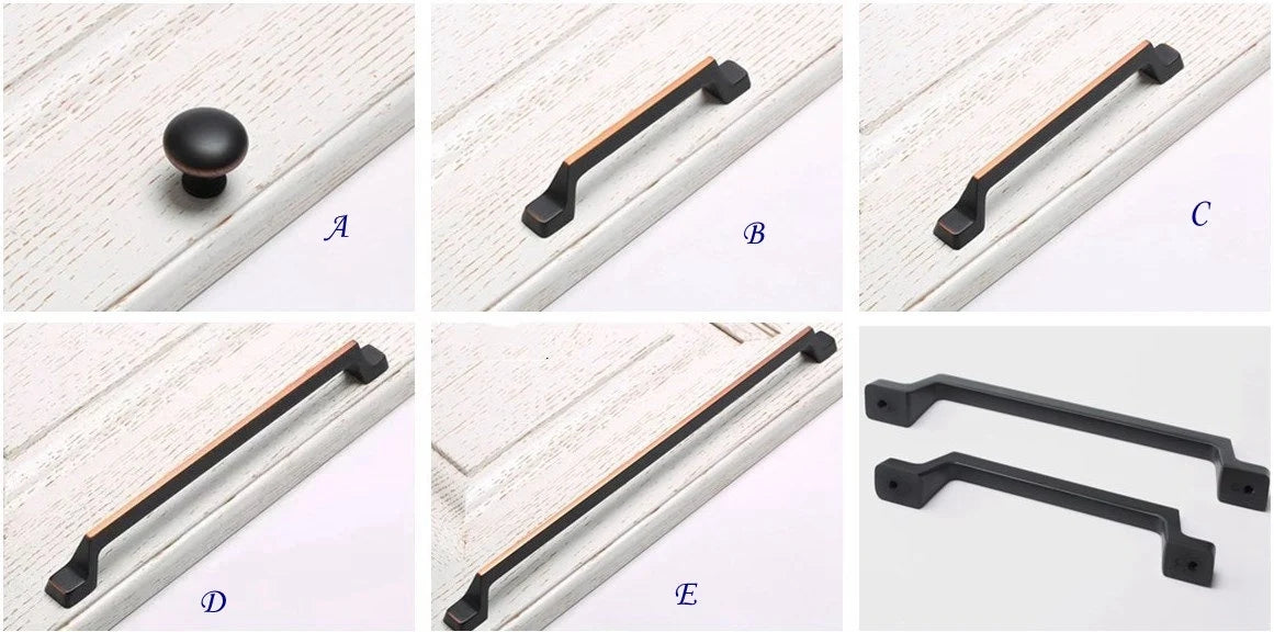 Cabinet Pulls, Matte Black with Copper Highlights, MCM Retro Kitchen Hardware