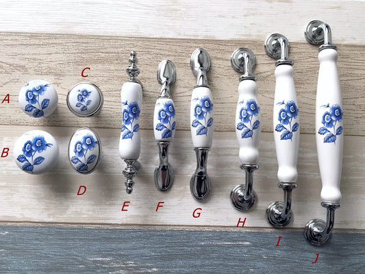 Poignées de tiroir bleues et blanches pour armoires 76 96 128 160 192 mm