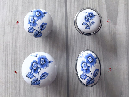 Blue Flower Knobs Drawer Pull, Cabinet Door Knob, Kitchen Hardware