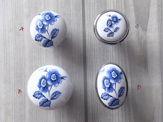 Blue Flower Knobs Drawer Pull, Cabinet Door Knob, Kitchen Hardware