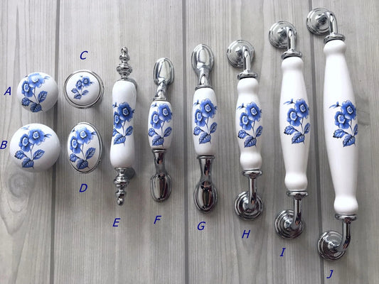 Blau-weiße Schubladengriffe, Schrankknöpfe, 76, 96, 128, 160, 192 mm