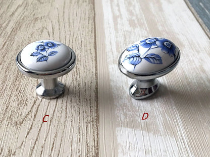 Poignées de tiroir bleues et blanches pour armoires 76 96 128 160 192 mm
