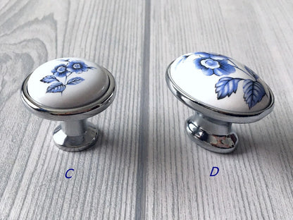 Poignées de tiroir bleues et blanches pour armoires 76 96 128 160 192 mm