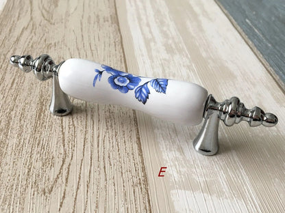 Poignées de tiroir bleues et blanches pour armoires 76 96 128 160 192 mm