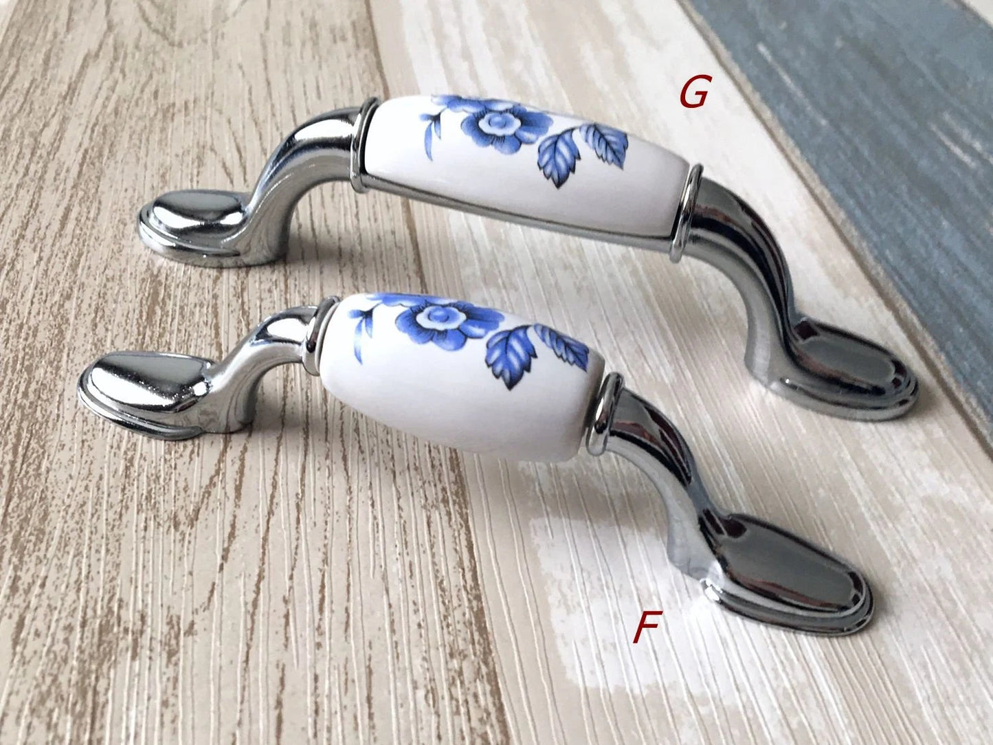 Poignées de tiroir bleues et blanches pour armoires 76 96 128 160 192 mm
