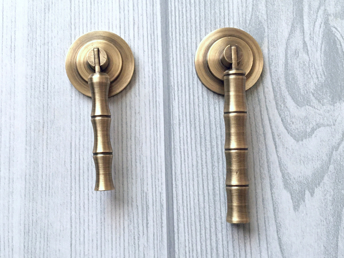Brass Bamboo Drop Pull, Pendent Drawer Knob, Brushed Brass, Antique Bronze