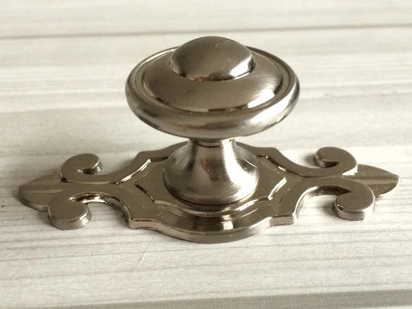 Classic Cabinet Knobs with Backplate, Nickel Bronze Silver Black Pewter