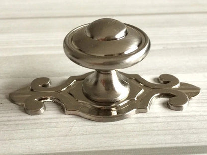 Classic Cabinet Knobs with Backplate, Nickel Bronze Silver Black Pewter
