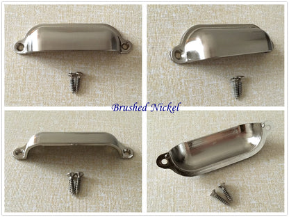 Cabinet Cup Pull Handle, 3.5" Center to Center, Front Screws, Multi Finishes