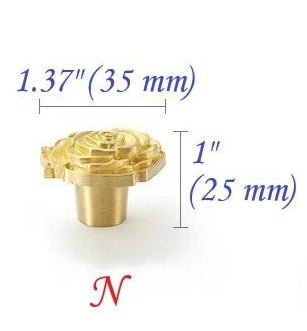 Brass Flower Patterned Knobs, Floral Drawer Pulls, Brushed Gold, Kitchen Cabinet Hardware