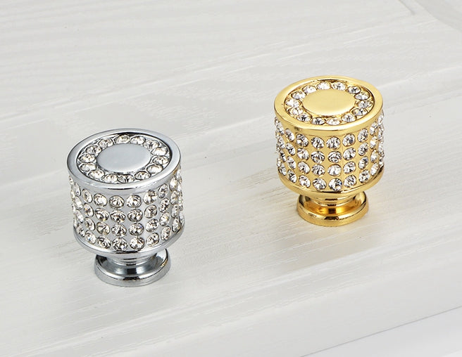 Crystal Drawer Pulls, Rhinestone Cabinet Knobs, Polished Chrome, Gold, Round, Cylinder, Square