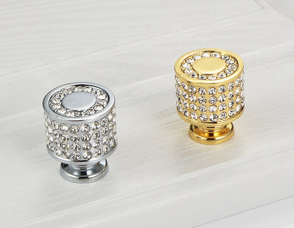 Crystal Drawer Pulls, Rhinestone Cabinet Knobs, Polished Chrome, Gold, Round, Cylinder, Square