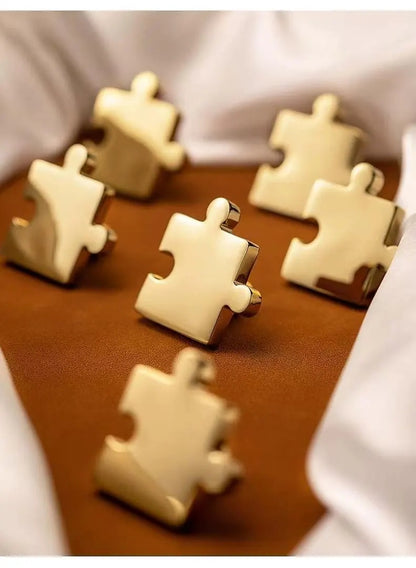 Puzzle Piece Brass Knobs, Nursery Dresser Pull, Kids Cabinet Hardware, Gold Polished Chrome