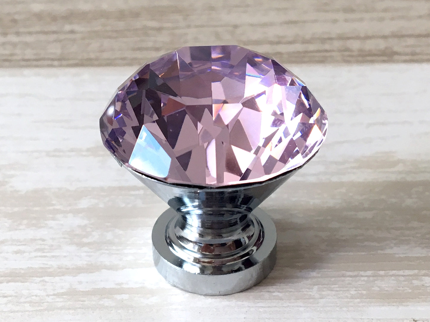 Pink Glass Drawer Knob with Floral Backplate, Polished Silver