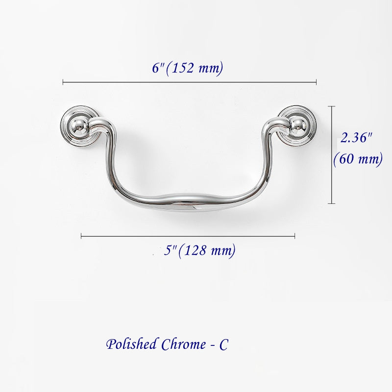 3.75" 5" Centers Brass Swan Neck Bail Pull 96 128 mm Holes | Lynns Hardware