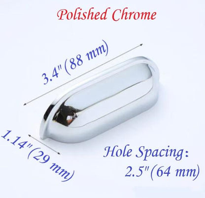 2.5" 64 mm Centers Brass Cup Drawer Pulls, Polished Gold Chrome Bronze