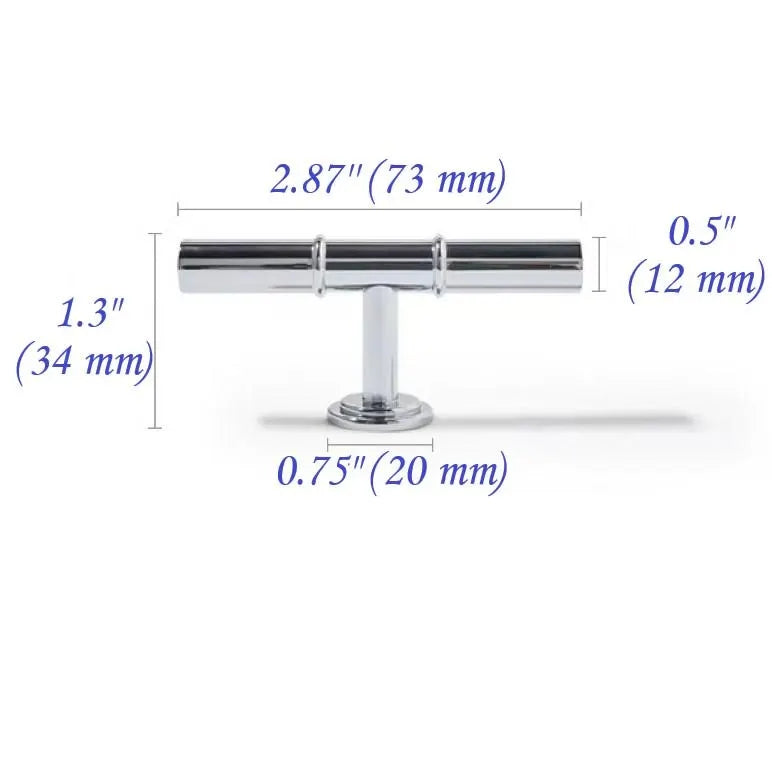 3.75" 5" Brass Cabinet T Bar Handle & Knob, Polished Chrome
