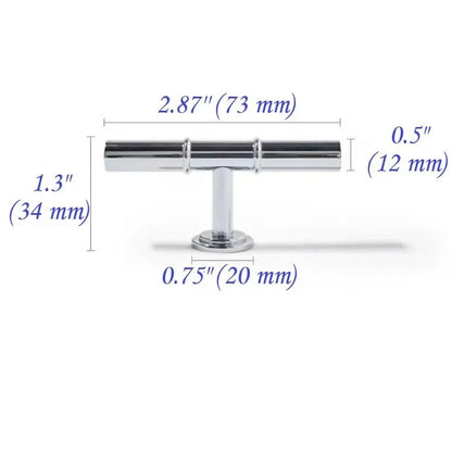 3.75" 5" Brass Cabinet T Bar Handle & Knob, Polished Chrome