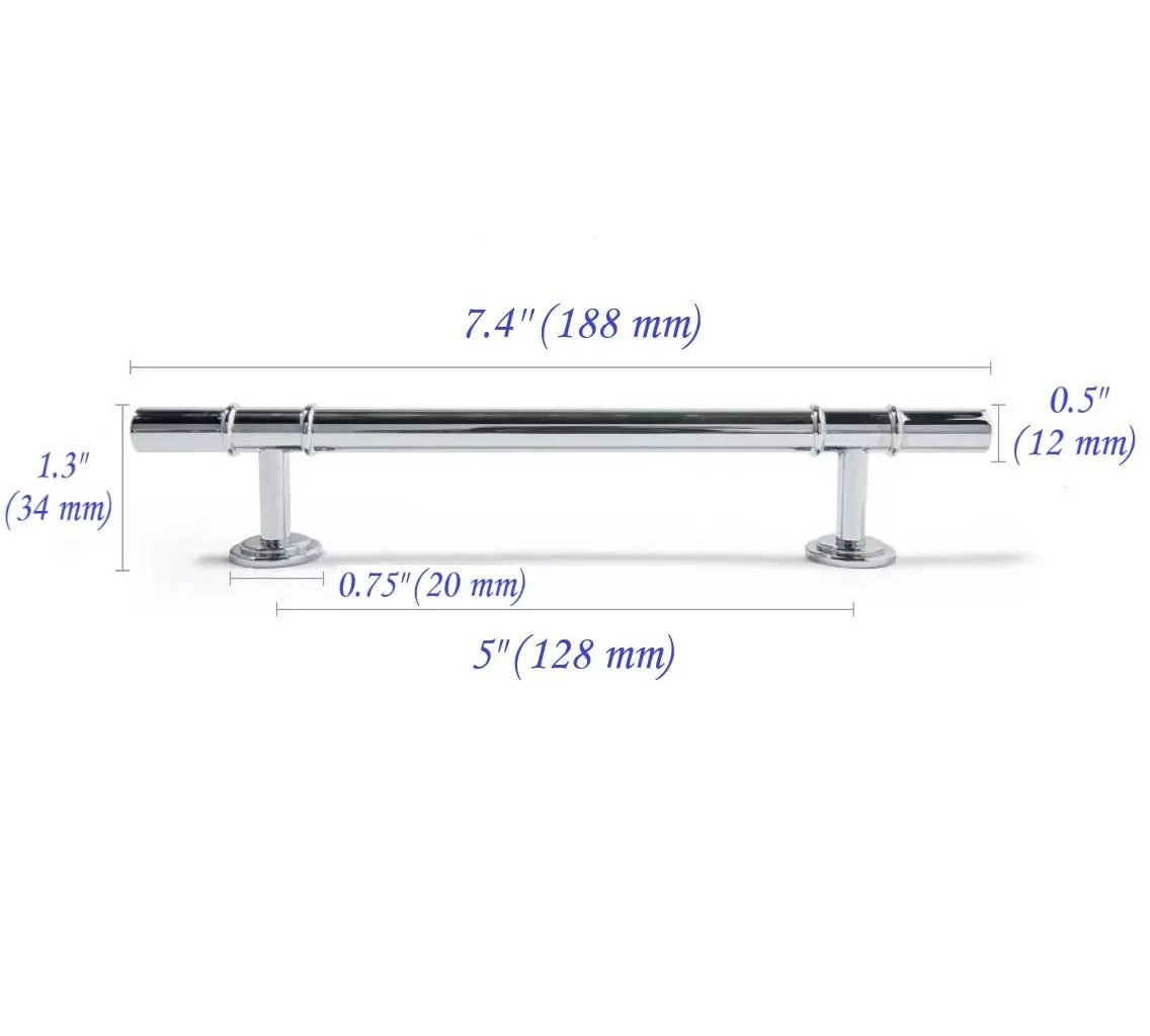 3.75" 5" Brass Cabinet T Bar Handle & Knob, Polished Chrome