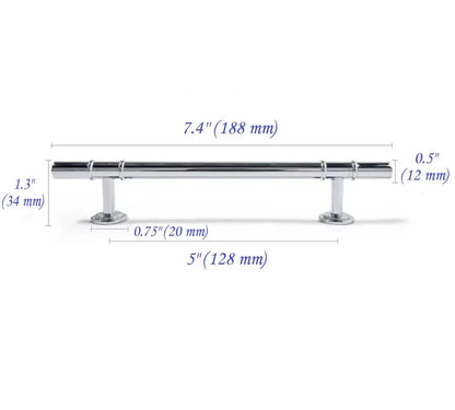 3.75" 5" Brass Cabinet T Bar Handle & Knob, Polished Chrome