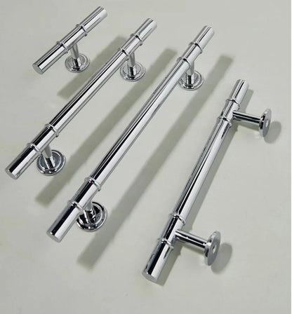 3.75" 5" Brass Cabinet T Bar Handle & Knob, Polished Chrome