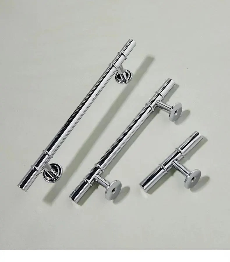 3.75" 5" Brass Cabinet T Bar Handle & Knob, Polished Chrome