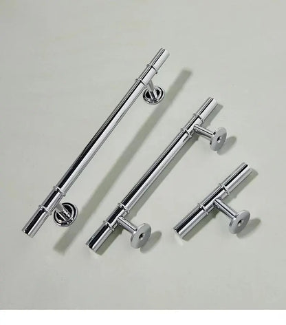 3.75" 5" Brass Cabinet T Bar Handle & Knob, Polished Chrome