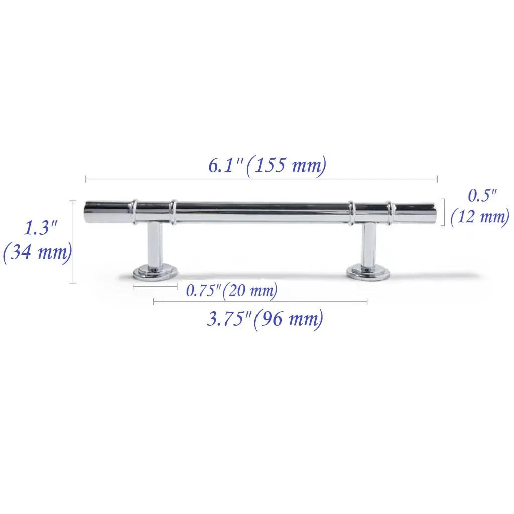 3.75" 5" Brass Cabinet T Bar Handle & Knob, Polished Chrome