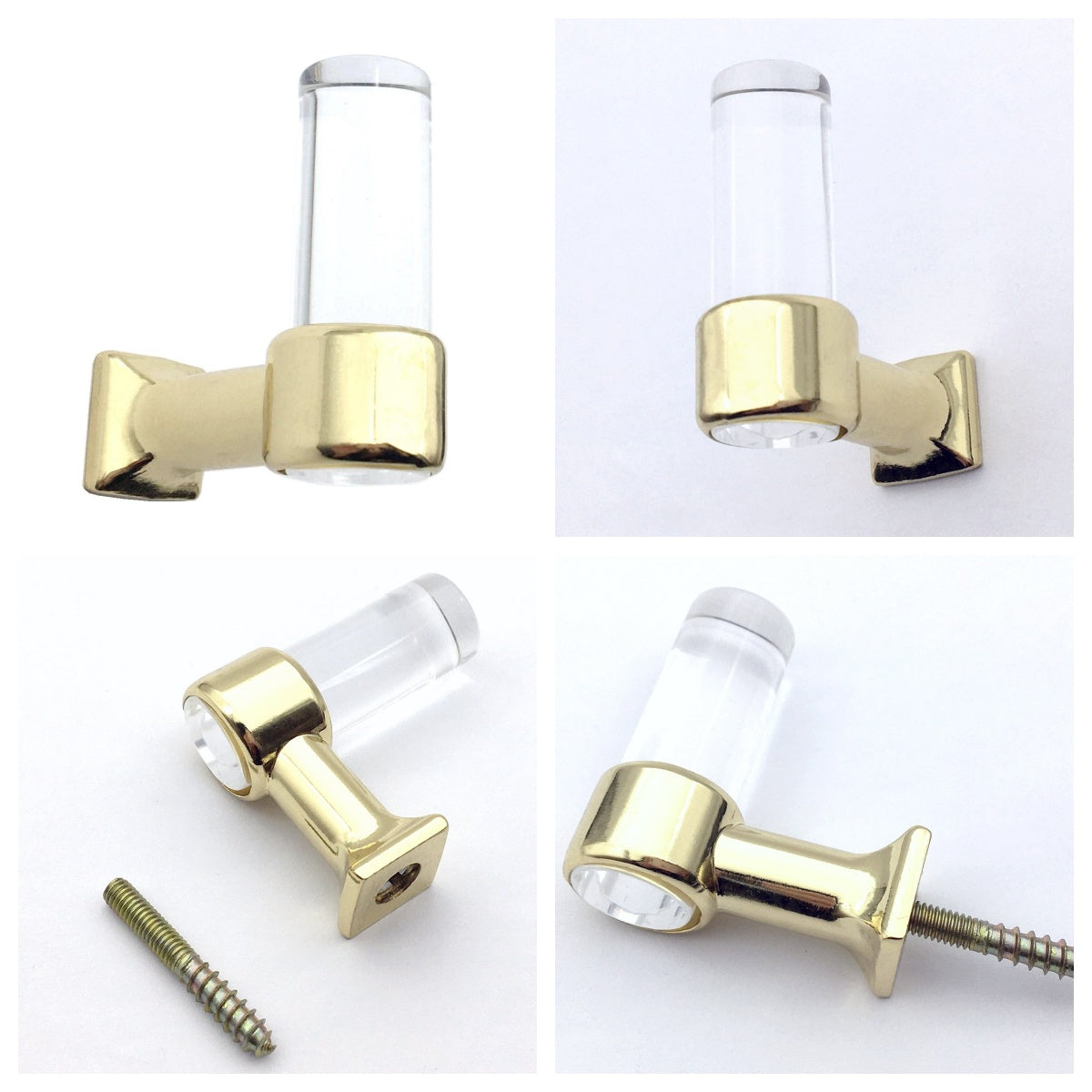 Acrylic Drawer Handles, Lucite Cabinet Pulls, Polished Gold Clear, Kitchen Hardware