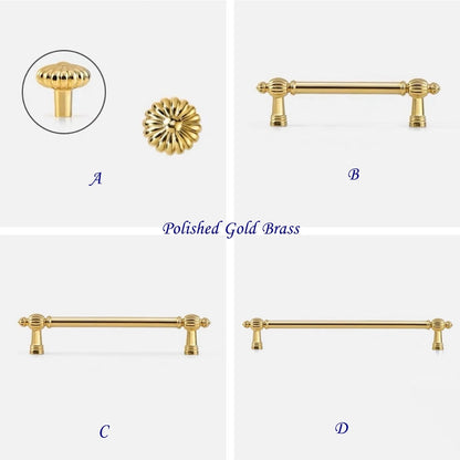 Gold Cabinet Pulls, Pumpkin Design, Polished Chrome, Antique Gold Brass