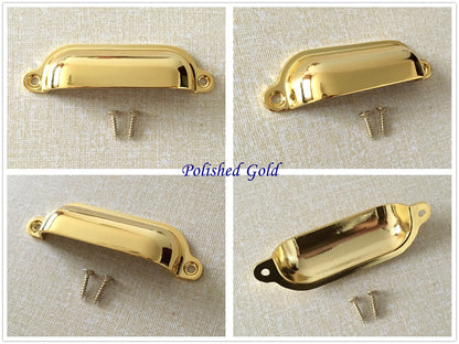 Cabinet Cup Pull Handle, 3.5" Center to Center, Front Screws, Multi Finishes