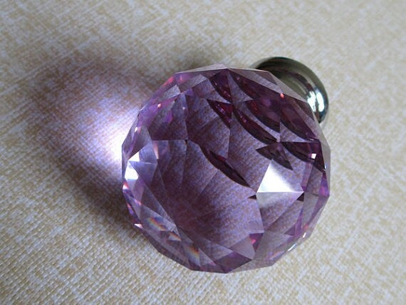 Purple Glass Drawer Knobs, Cabinet Pulls, Diamond Cut, Lila Crystal Kitchen Hardware