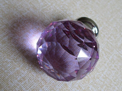 Purple Glass Drawer Knobs, Cabinet Pulls, Diamond Cut, Lila Crystal Kitchen Hardware