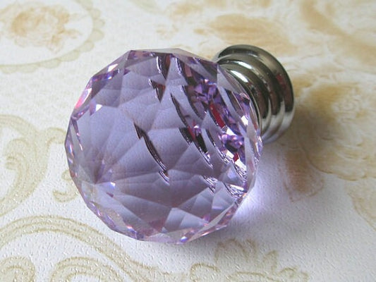 Purple Glass Drawer Knobs, Cabinet Pulls, Diamond Cut, Lila Crystal Kitchen Hardware