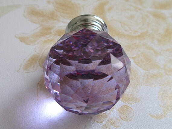 Purple Glass Drawer Knobs, Cabinet Pulls, Diamond Cut, Lila Crystal Kitchen Hardware