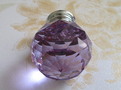 Purple Glass Drawer Knobs, Cabinet Pulls, Diamond Cut, Lila Crystal Kitchen Hardware