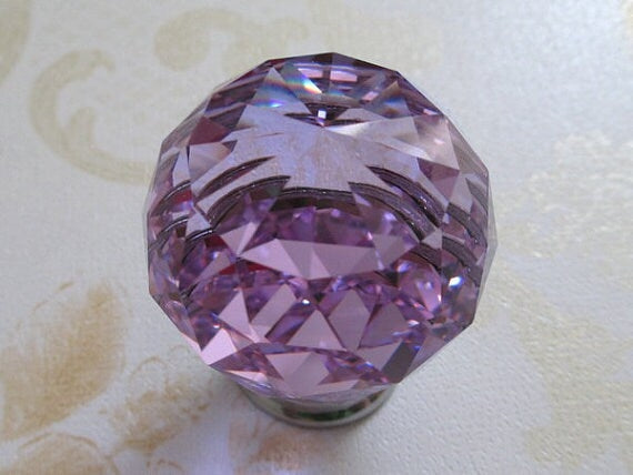 Purple Glass Drawer Knobs, Cabinet Pulls, Diamond Cut, Lila Crystal Kitchen Hardware