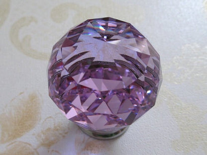 Purple Glass Drawer Knobs, Cabinet Pulls, Diamond Cut, Lila Crystal Kitchen Hardware