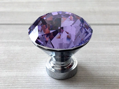 Purple Glass Drawer Knobs with Backplate, Lila Crystal Cabinet Hardware