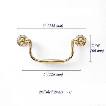 3.75" 5" Centers Brass Swan Neck Bail Pull 96 128 mm Holes | Lynns Hardware