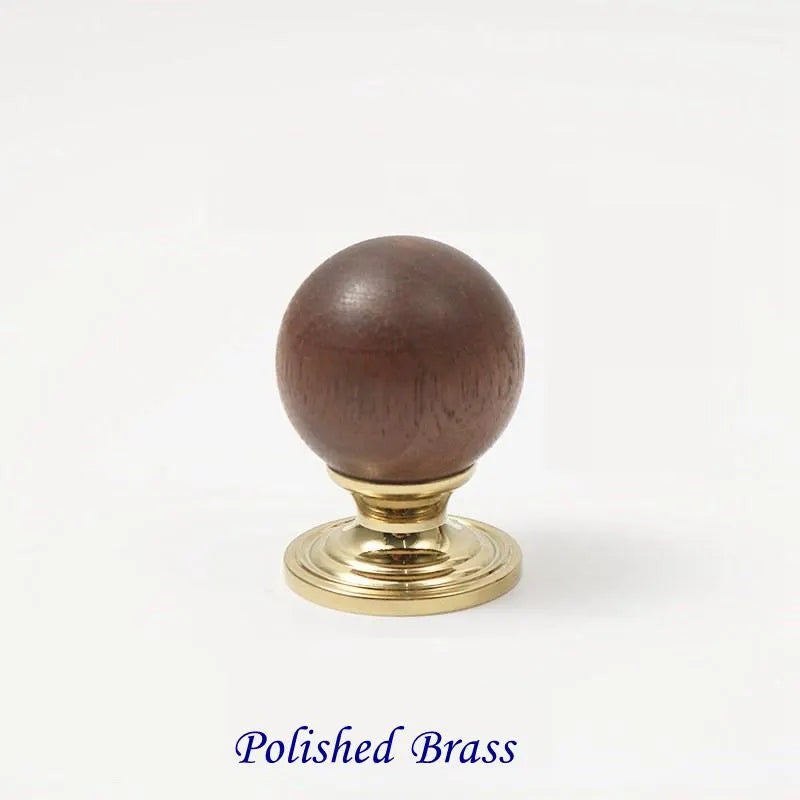 Walnut Wood Brass Cabinet Knobs - Japandi Kitchen Hardware - LynnsHardware