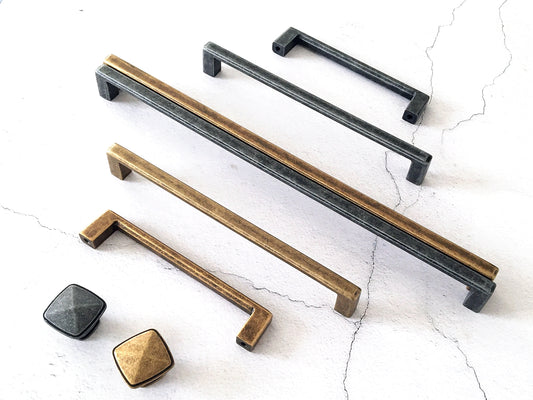 Pewter Cabinet Handles Hardware Square Kitchen Knobs Dresser Drawer Pulls 