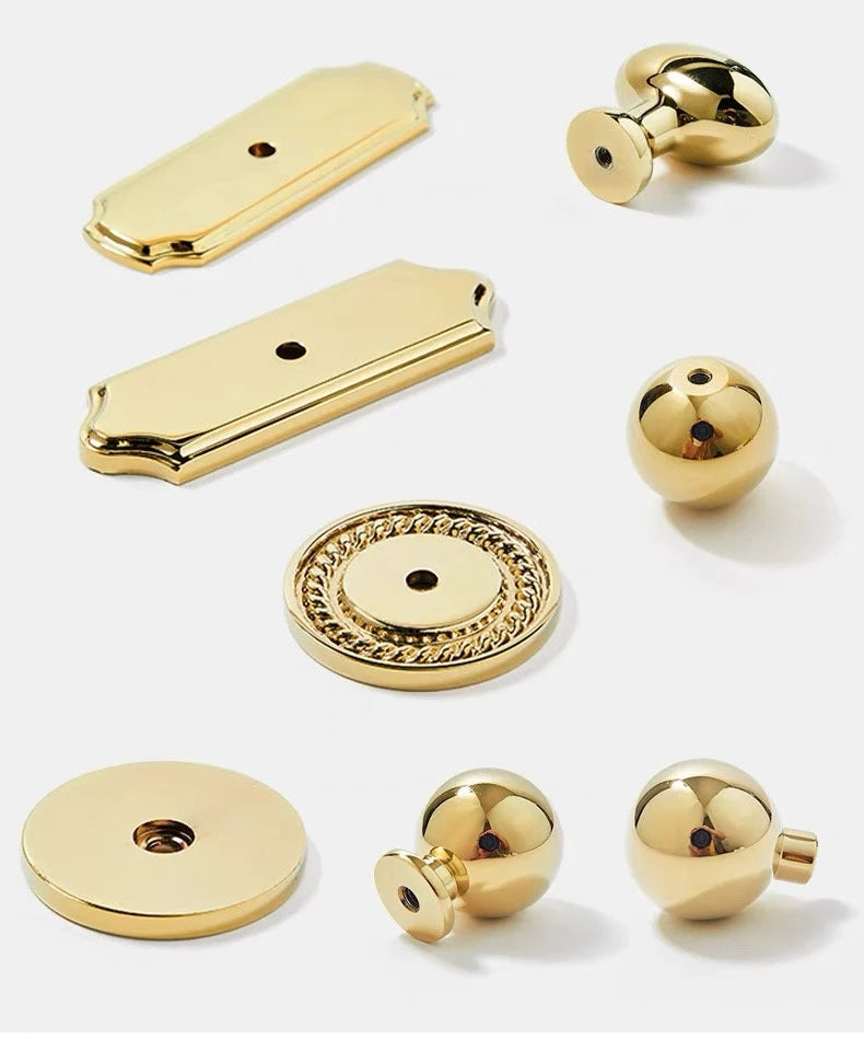 Polished Brass Cabinet Knobs Backplate Dresser Drawer Pull Handles Kitchen Hardware