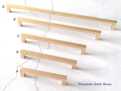 Polished gold cabinet handles slim Square luxury kitchen hardware