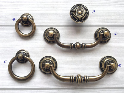 3,5" 4,25" Zentren Antik Silber Swing Bail Griff &amp; Anhänger Drop Ring Pull